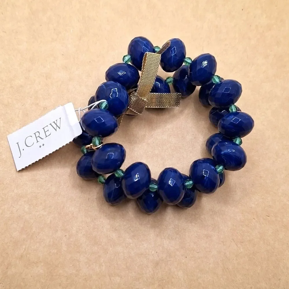 J.Crew Chunky beaded bracelets blue green gold  jewelry